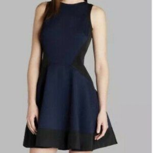 TED BAKER black and blue paneled full skirt dress Size M